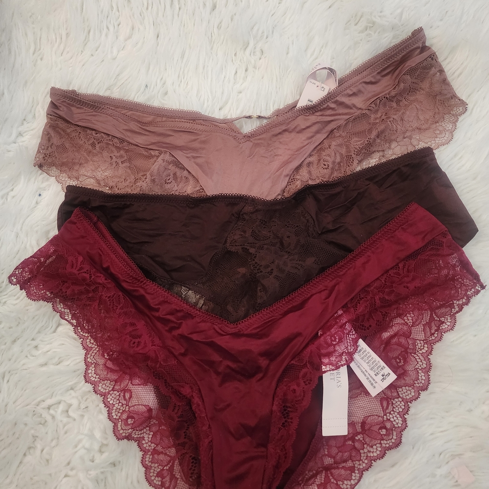 Victoria's Secret Lace Trim Panty Set - Red, Brown, and Pink